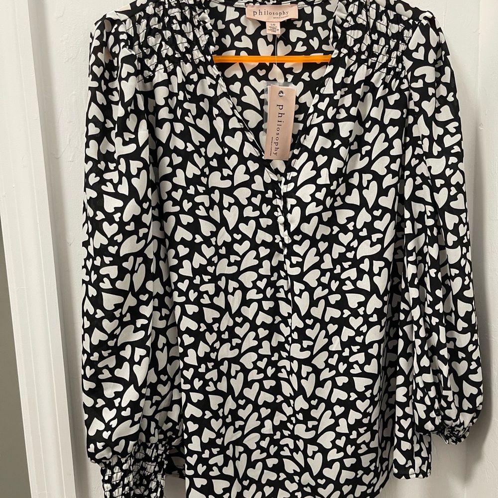 Philosophy Black and White Graphic Long Sleeve Blouse